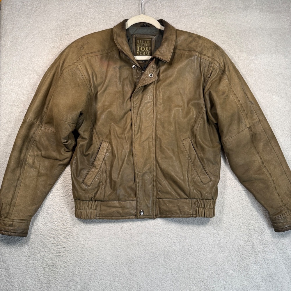 Vintage 90s I.O.U. Leather Bomber Jacket S Brown Euro-Mode MCMXC Boxy